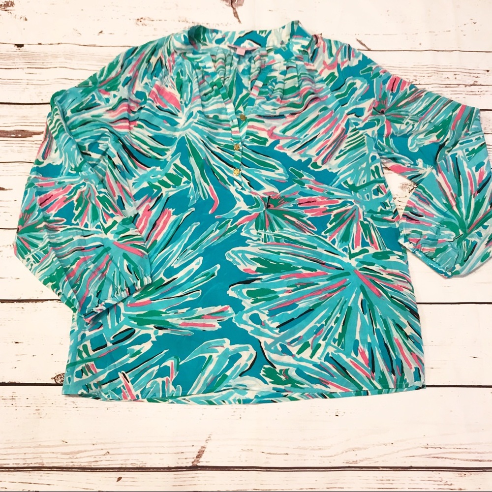 Lily Pulitzer Elsa 100% Silk Blouse Tropical M